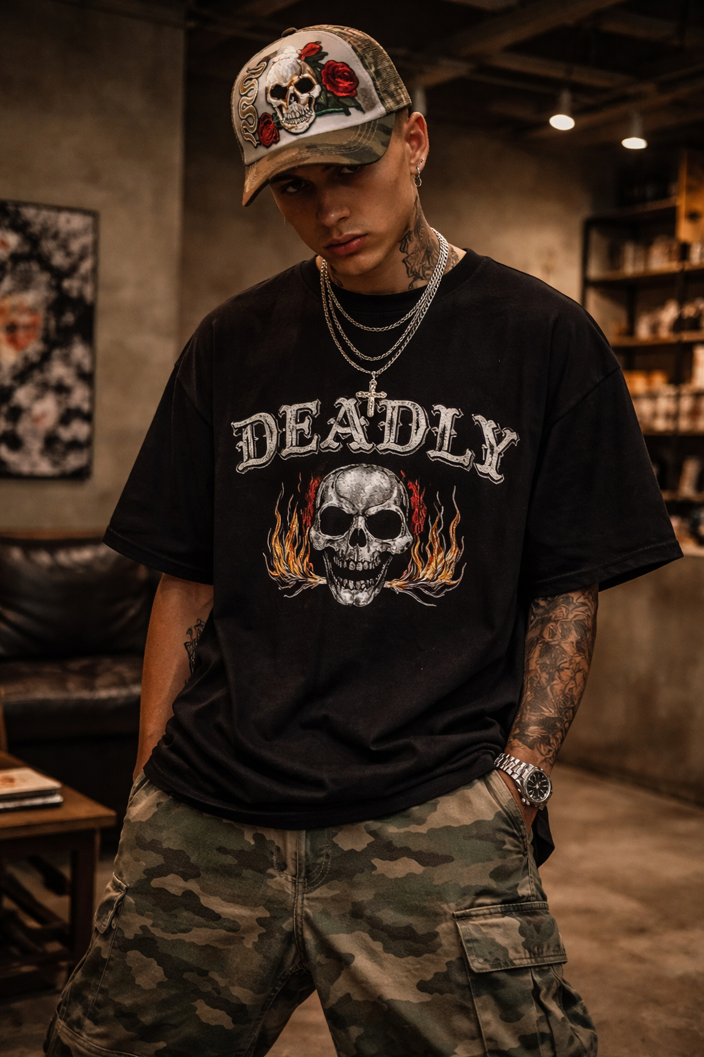 Skull Rose Trucker Hat